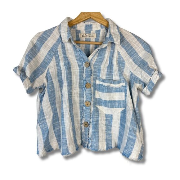 Free People We the Free Women's Top Cropped Stripes Blue White Small - Picture 1 of 5